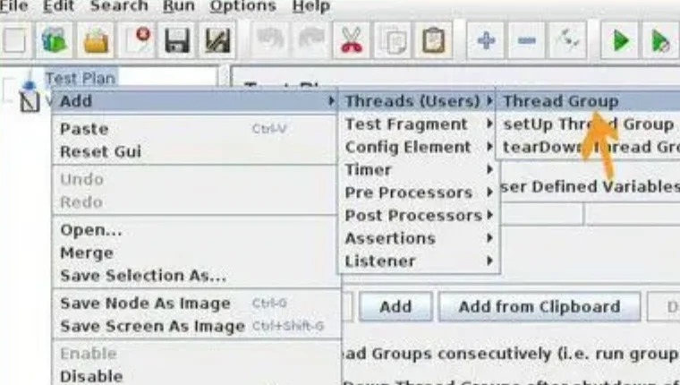 Screenshot pridania thread group