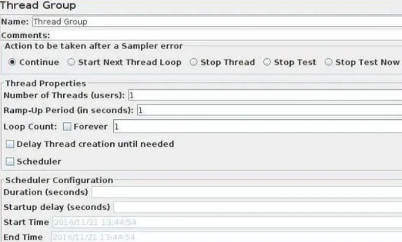 Screenshot ovládacieho panelu pre thread groups