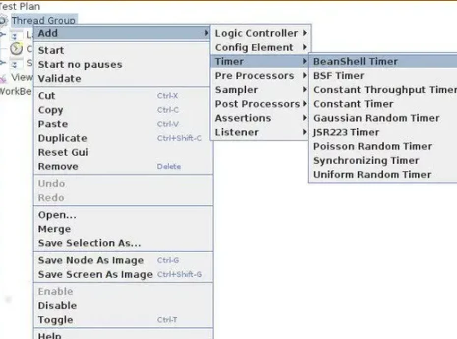 Screenshot pridávania beanshell timeru