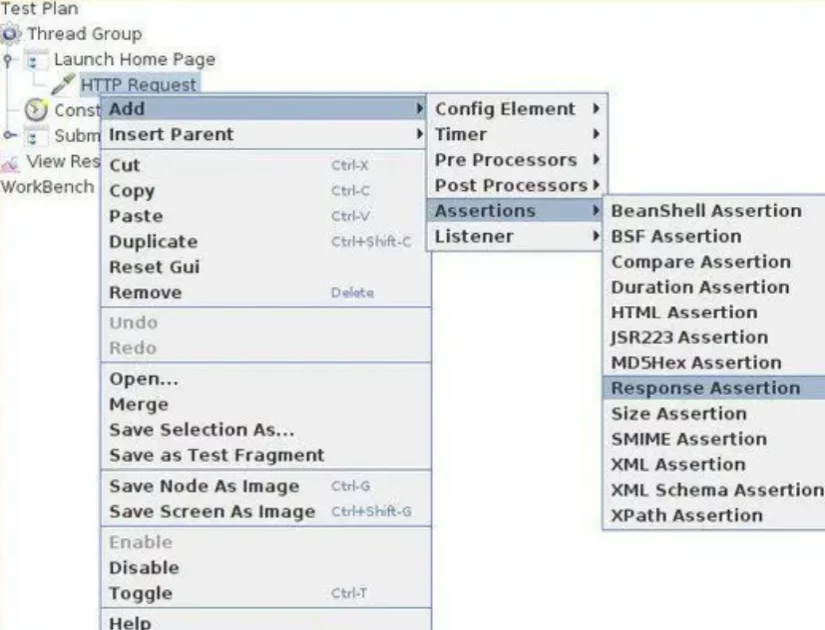 Screenshot pridávania response assertion